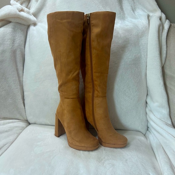 NWOT JustFab Emmaline Tall platform  boots camel color size 6 - Picture 3 of 7